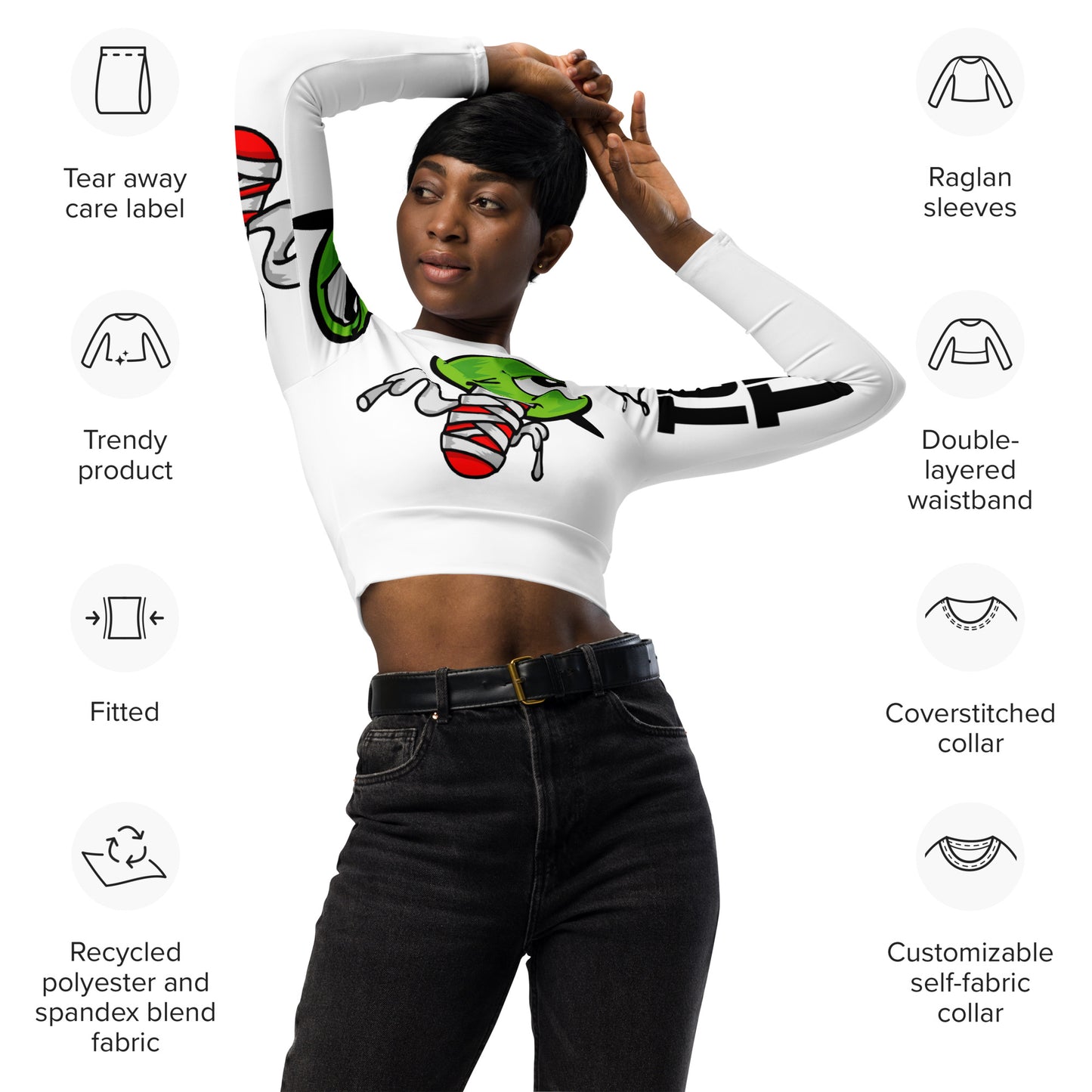 Recycled long-sleeve crop top